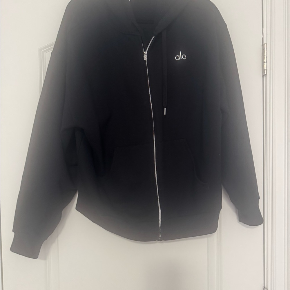 ALO Yoga Black Zip-Up Hoodie with Subtle Logo